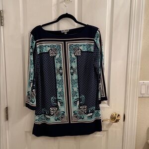 JM Collection Navy and Teal Blouse